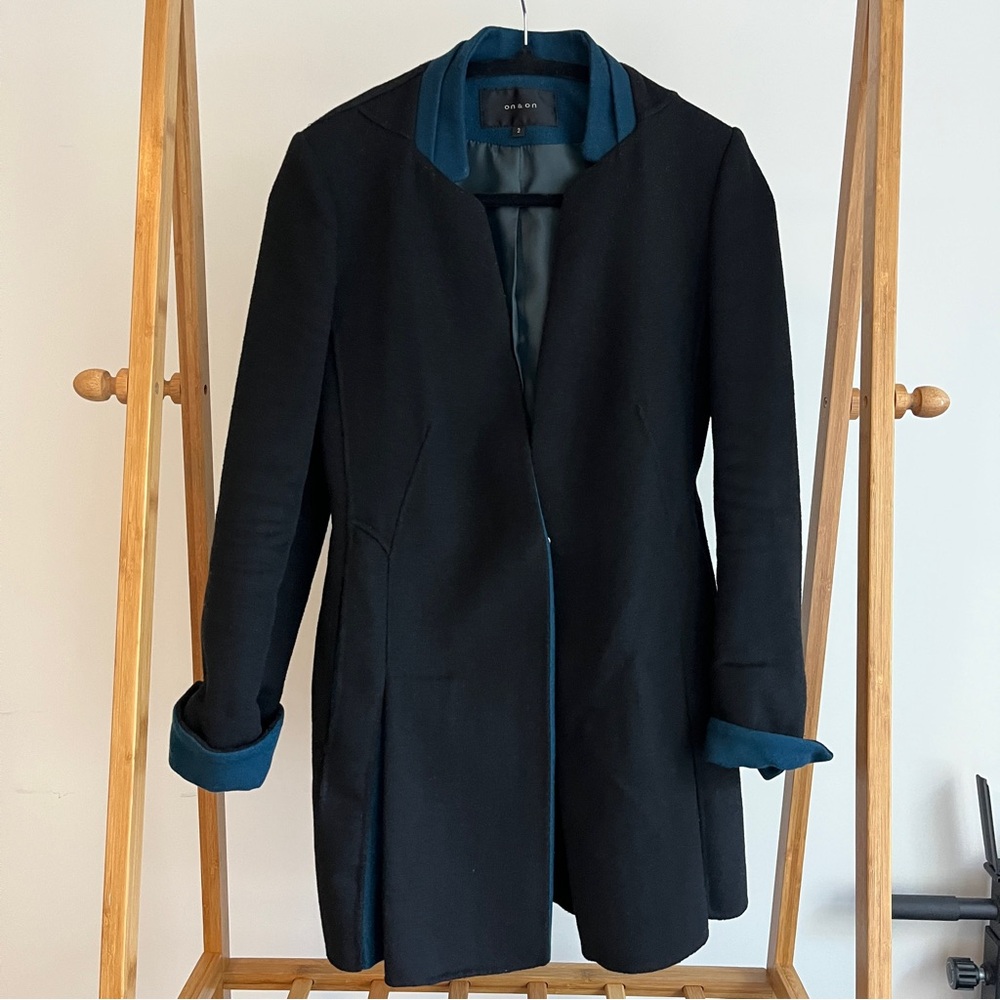 Korean brand “ON&ON” Minimalist Wool Blend Collarless Coat - Size S